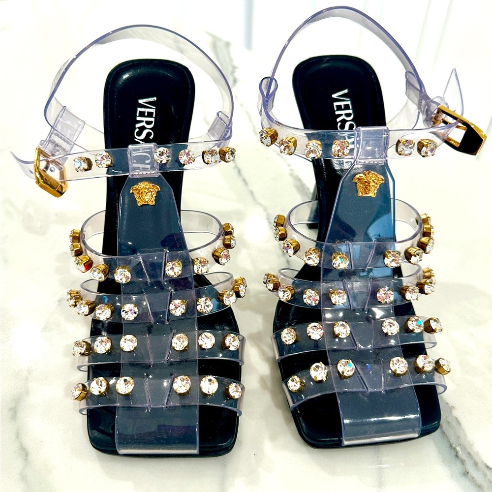 Versace Crystal Embellished Strap Sandals
